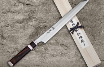 Sakai Takayuki Knives Selection Sakai Takayuki Honyaki VG10 Stainless Dragon, Sakai Takayuki Non-Stick Coating VG10 Hammered WA andSakai Takayuki Shiden Ginsan (Gingami No.3 Steel)