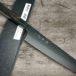 Sakai Takayuki Non-Stick Coating VG10 Hammered WA KUROKAGE Japanese Chef's Kengata-Gyuto Knife 190mm with Japanese Lacquered Oak Handle [KOUSEKI]