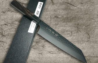 Sakai Takayuki Non-Stick Coating VG10 Hammered WA KUROKAGE Japanese Chef's Kengata-Gyuto Knife 190mm with Japanese Lacquered Oak Handle [KOUSEKI]